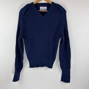 Iron Run 100% Wool Classic Military Preppy Style V-neck Sweater Size 38